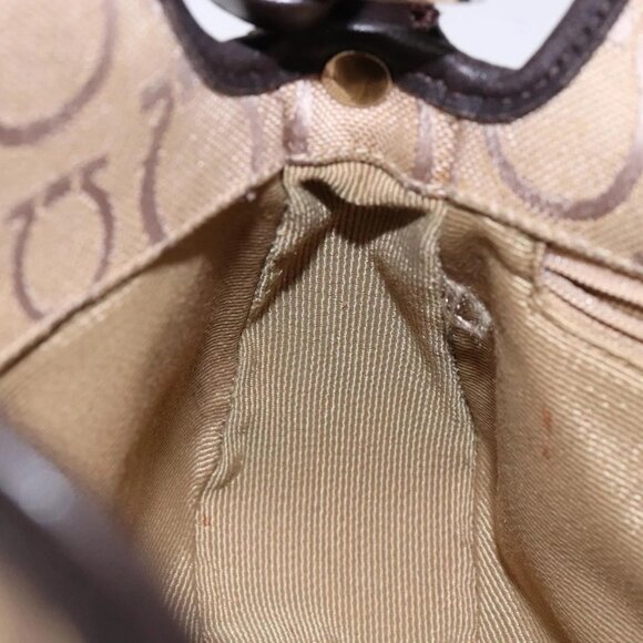 Salvatore Ferragamo Gancini Hand Bag Canvas Beige Silver Auth bs28514 - Picture 13 of 16